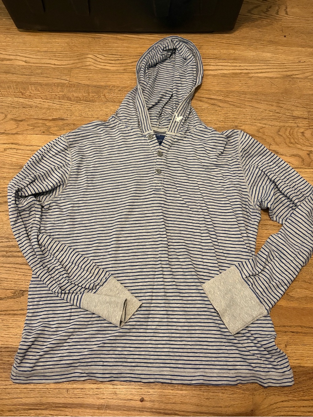 American Eagle Outfitters Blue & White Striped Long-Sleeve Hooded Tee